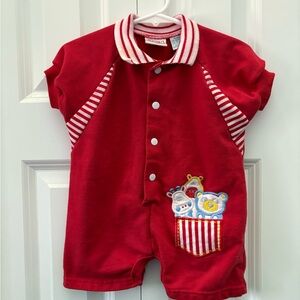 Vintage Small Steps Collar Summer Romper Red 18 Months Teddy Bear Animals